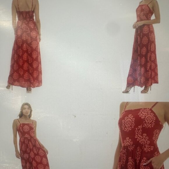 Juniors' As U Wish Brick Coral Square Neck Maxi Dress - Picture 7 of 7